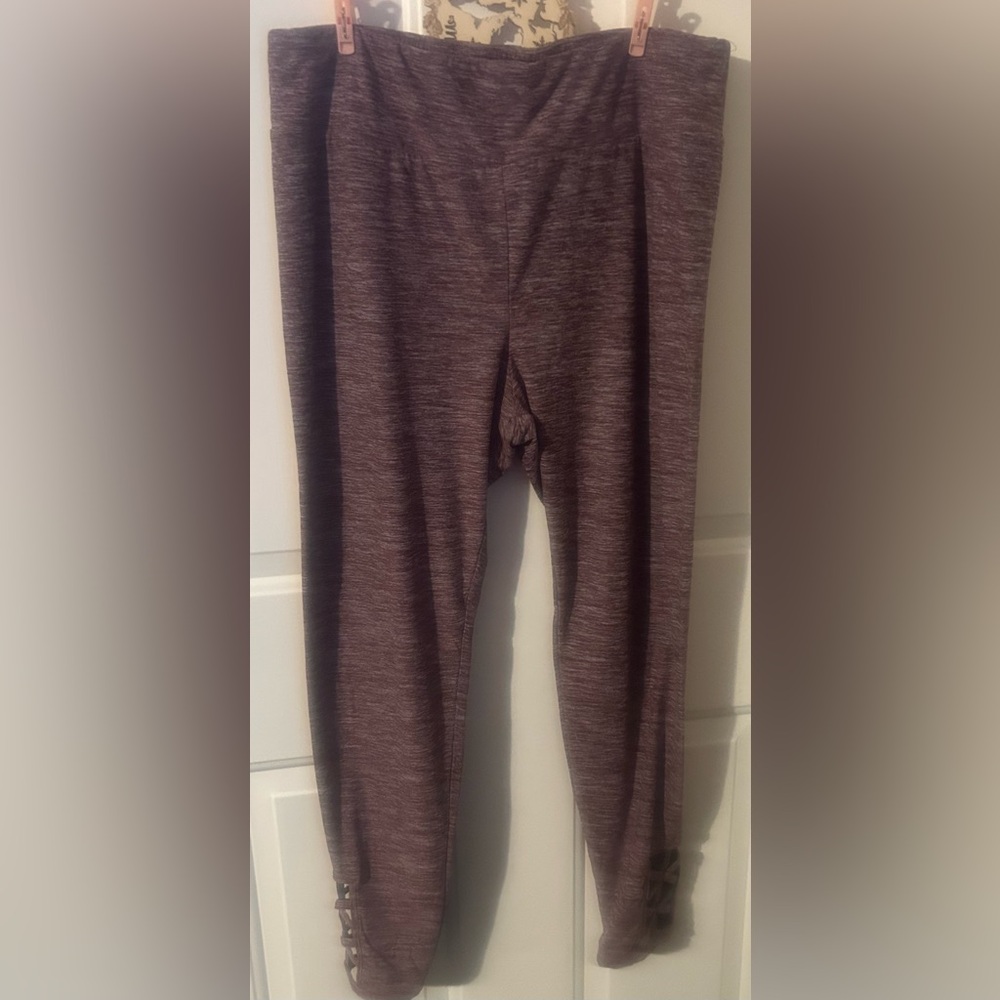 No Boundaries Maroon Heathered Fabric Leggings with Cutouts On Side Of Leg.